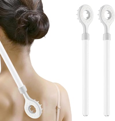 Rugmassageapparaat - Dubbelzijdig telescopisch handmassageapparaat - Telescopisch rugmassageapparaat - Set van 2 stuks - Wit - Geschikt als cadeau voor tieners, collega's, paascadeaus en senioren.