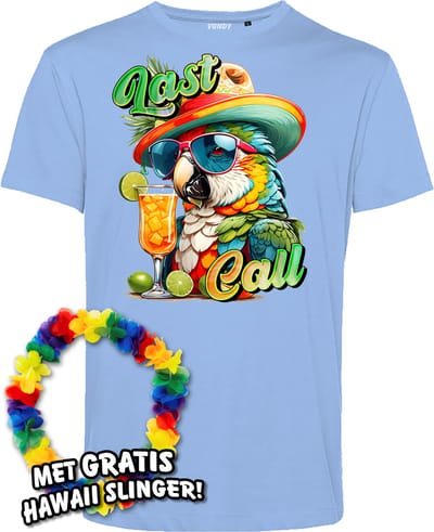T-shirt Last Call | Toppers in Concert 2024 | Club Tropicana | Hawaii Shirt | Ibiza Kleding | Lichtblauw | maat XS
