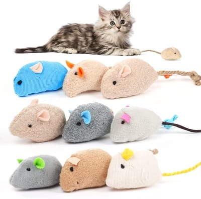 KZQ Kattenspeelgoed - Interactieve Set 9 Stuks Pluche Kattenkruid Muis - Mondverzorging Tandverzorging - Kitten Binnen Speelgoed - Grijs