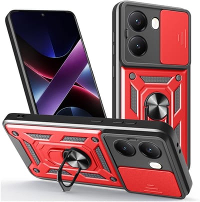 Coverup Hoesje - Geschikt voor Xiaomi Poco X7 Pro Hoesje - Coverup Armor Ring Kickstand Back Cover met Camera Shield - Rood