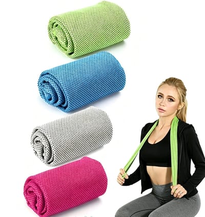 Koelhanddoeken Set van 4 - Sport Koelhanddoek voor Nek en Hoofd - Herbruikbare Instant Cooling Handdoeken voor Sport, Fitness, Hardlopen, Yoga en Outdoor Activiteiten - Groen, Blauw, Grijs en Roze