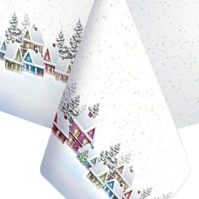 Daisy kerst tafellaken/tafelkleed - 120 x 180 cm - papier - kerstdorp print - rechthoekig