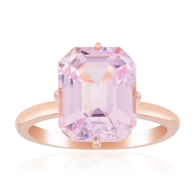 Cavill - 925 Sterling Zilver Ring - 5,447 Karaat Kunziet Edelsteen - Roségoud Verguld - Achthoekige Trapgeslepen Edelsteen - Elegante Moderne Sieraden