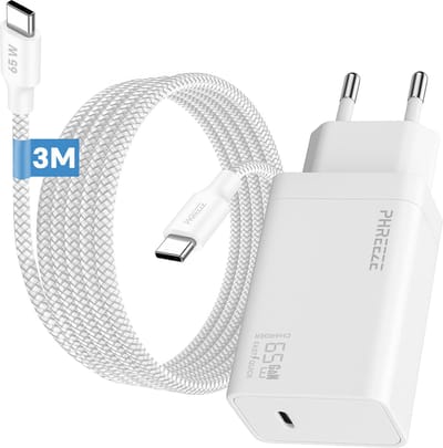 Phreeze usb C power adapter 65 W met usb C naar usb C kabel 3 meter - Fast charger - Power Delivery oplader