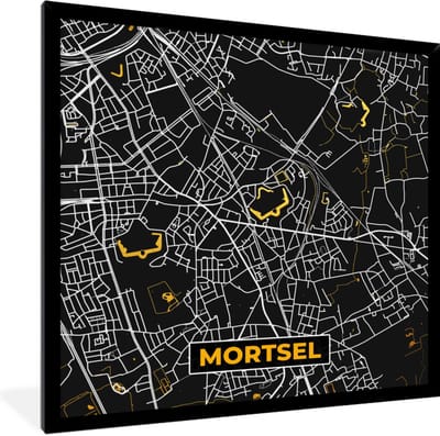 Fotolijst incl. Poster - Mortsel - Plattegrond - Stadskaart - Goud - Kaart - 40x40 cm - Posterlijst