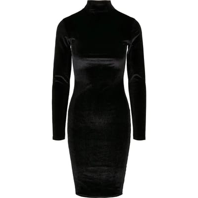 Urban Classics - Velvet Turtle Neck Korte jurk - M - Zwart