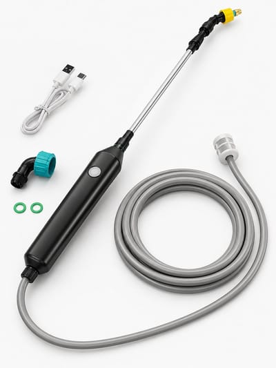 Daity 1stuk - Elektrische Tuinsproeier – Draagbare, op Accu Werkende Sproeistaaf – Oplaadbare Plantensproeier met Telescopische Steel, 3 Verstelbare Sproeikoppen en 3 Meter Waterslang – Voor Tuin, Gazon, Onkruid en Planten