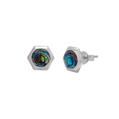 Zilveren oorbellen - oorstekers - zeshoek met natuursteen - 8 mm