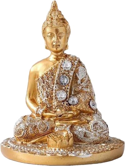 Boeddhabeeld - Hars sculptuur - Spirituele decoratie - Handgepolijst - 7.5 x 7.5 x 9.5 cm - Grijs