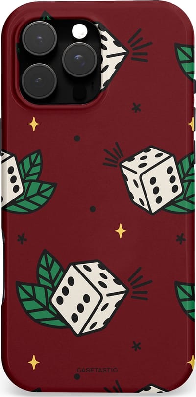 Casetastic hoesje geschikt voor Apple iPhone 16 Pro Max - MagSafe - Dubbellaagse bescherming - Casino zes - Fashion Case - Bordeaux Zwart Donkergroen Lichtgrijs