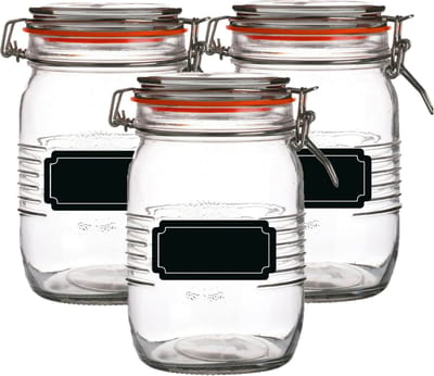 Weckpot/inmaakpot - 4x - 1L - glas - met beugelsluiting - incl. etiketten