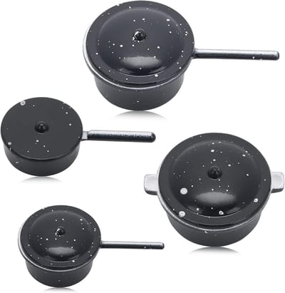 Miniatuur Keuken Kookgerei Set - 4 Stuks Metalen Potten En Pannen Voor Poppenhuis Decoratie