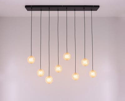 Hanglamp 8 lichts Mystic - zwart amber goud - G9 - plafondplaat 125cm met 8 acryl hangers