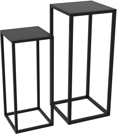 2-delige plantenrek set 31 x 31 x 65 cm (groot rek) 25 x 25 x 58,5 cm (klein rek) Zwart Staal Plantenstandaard Minimalistisch ontwerp Geschikt voor Tuin Balkon