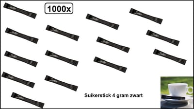 1000x Luxe suikerstick 4 gram zwart - koffie melk suiker thee melkpoeder suiker zakjes carnaval kantine festival thema feest
