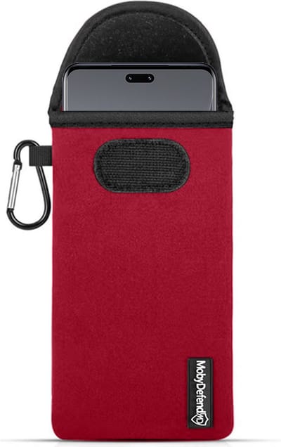 MobyDefend Hoesje - Geschikt voor Xiaomi 13 Lite - Neopreen Pouch Met Karabijnhaak - Insteek - Riemlus - Rood
