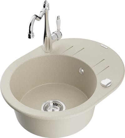 Mexen Kevin granieten spoelbak 1-compartiment met afdruiprek en keukenmengkraan Carla, beige - 6517-69-670700-00