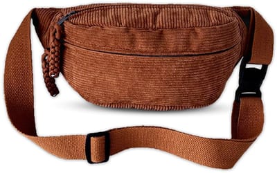Dailygoods- Buiktas modieuze corduroy - Heuptas uniseks - Verstelbare schouderriem - Sporttas - 34 x 15 cm - Donkerbruin