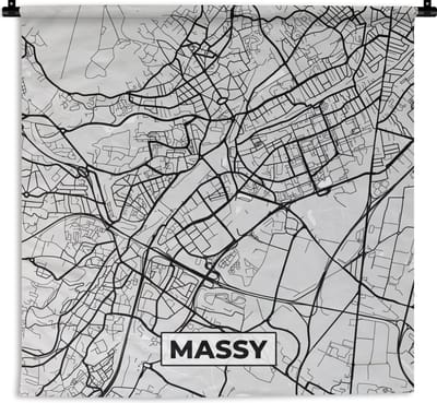 Wandkleed - Wanddoek - Kaart - Stadskaart - Frankrijk - Massy - Plattegrond - 180x180 cm - Wandtapijt