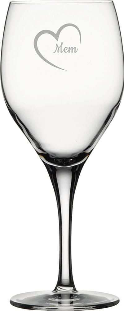 Gegraveerde witte wijnglas 34cl Mem mei hert