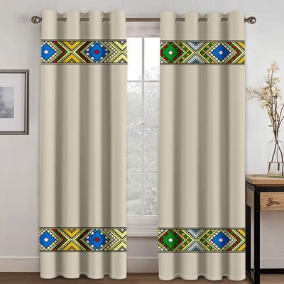 Europese Ethiopische Traditioneel Design Semi Verduisterende Gordijnen 2 Panelen Boheemse Stijl Woonkamer Slaapkamer Huisdecoratie Gordijnen 2x50Wx50H(CM)&Grommet Top gray