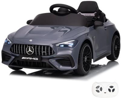 Mercedes-Benz CLE53 AMG 12V Elektrische Kinderauto 1 tot 5 jaar – Officieel Gelicentieerd met Vernieuwde Li-ion Batterij – Luxe Coupé met Synthetisch Leder Zitje, EVA-Wielen & Bluetooth – Grijs