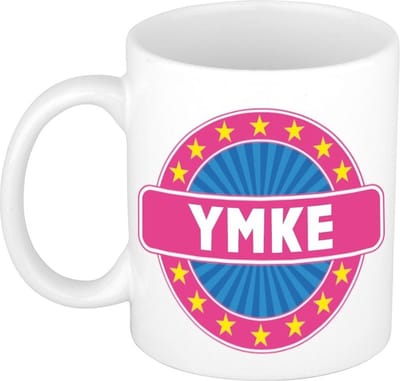 Bellatio Decorations - Ymke voornaam - koffiemok - beker - wit/roze - 300 ml - Cadeau - Dames - Collega - Moederdag - Verjaardag