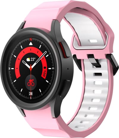 Siliconen bandje - geschikt voor Samsung Galaxy Watch 7 / Watch FE / Watch 6 / Watch 6 Classic / Watch 5 / Watch 5 Pro / Watch 4 / Watch 4 Classic - roze-wit