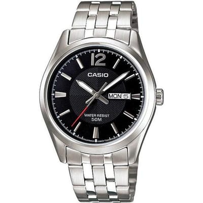 Casio 50 mètres étanche texture mouvement à quartz bracelet en acier inoxydable montre japonaise et coréenne montre homme cadran noir MTP-1335D-1A noir