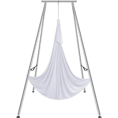 VEVOR Aerial Yoga Hangmat met Yogaframe 6 x 2,6 m, Witte Yoga Schommel Air Flying, Yoga Schommel Hangmat Schommel, Max. Draagvermogen 250 kg, Inclusief Yogasokken en Voetkussentjes, Anti-zwaartekrachtoefeningen