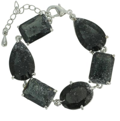 Behave - Armband met Druppelvormige en Bagetvormige Antraciet Zwarte Stenen