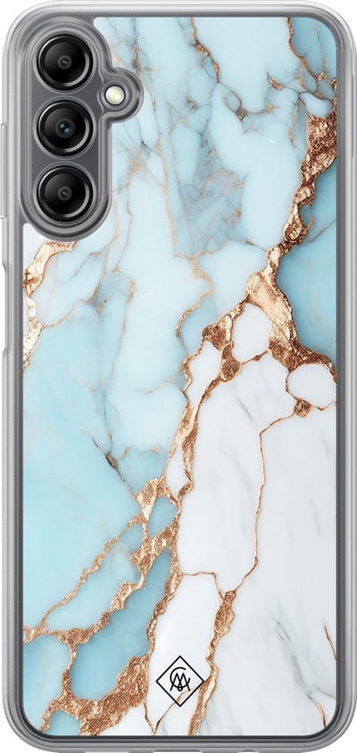 Casimoda® hoesje - Geschikt voor Samsung Galaxy A14 5G - Marmer Lichtblauw - 2-in-1 case - Schokbestendig - Marble design - Verhoogde randen - Blauw, Transparant
