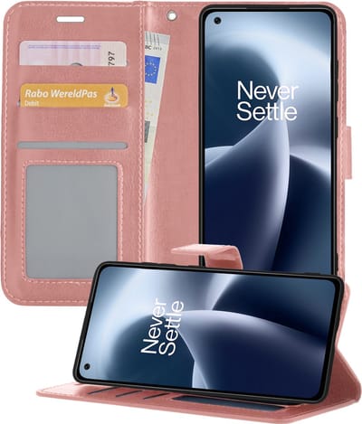 Hoesje - Geschikt voor OnePlus Nord 2T - Luxe Bookcase - Walletcase Hoes - Portemonnee - Cover - Telefoonhoes - Rosé goud