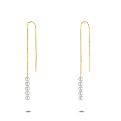 Twice As Nice Oorbellen in 18kt verguld zilver, 5 parels, ketting