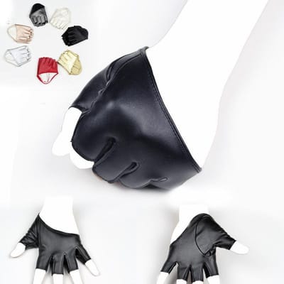 Halve hand halve vinger handschoenen dames imitatieleer DS performance vrouwelijke streetdance dun PU nachtclub performance dans fotografie One Size