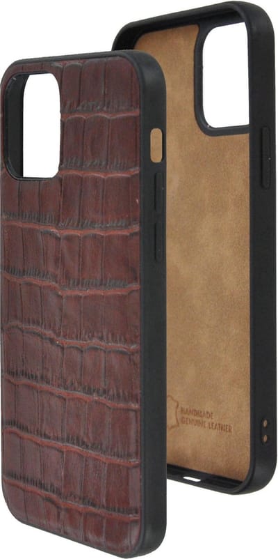 Geschikt voor iPhone 12 Pro Hoesje - iPhone 12 Pro hoesje Echt leer Back Cover P Case Croco Bruin