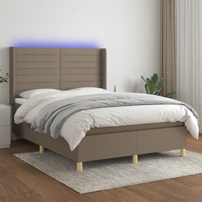 vidaXL - Boxspring - met - matras - en - LED - stof - taupe - 140x200 - cm
