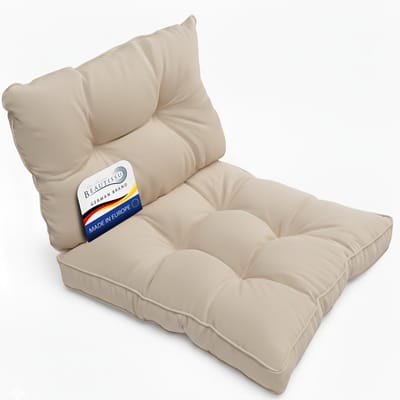Beautissu Set Loungekussen Outdoor – Zitkussen 60x60 cm & rugkussen 60x40 cm – Weerbestendig Vlekwerend Kussens voor Tuinmeubelen voor Tuinmeubelen Loungekussens Outdoor Zitkussens Nature
