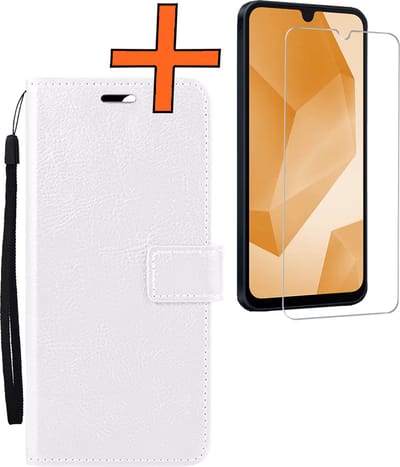 Hoes - Met Screenprotector - Geschikt voor Samsung Galaxy A16 - Luxe Pasjeshouder - Bookcase Portemonee - Flip Case - Kunstleer Book Case - Flipcase - Book Cover - Walletcase - PortemonneeHoes - Wit