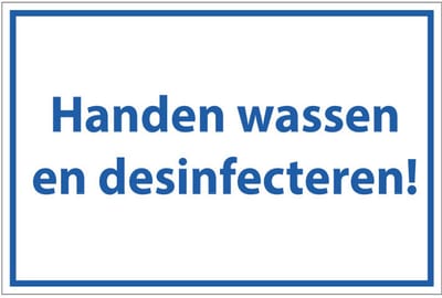 Handen wassen en desinfecteren tekstbord - kunststof 400 x 250 mm