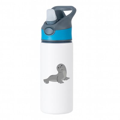 Hacebo® - Zeehonden waterfles met rietje blauw - Zeehond - Dieren liefhebbers - Dierentuin - zeedieren - zoogdier - water fles - 650ML