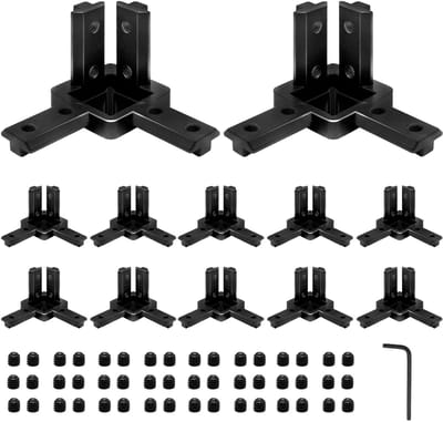 Dailygoods- Hoekbeugels 12 Stuks - 3-Weg Connectoren - M4-Schroeven - M3-Sleutel - Zinklegering - Voor 40x40 Aluminium Profiel - Connector