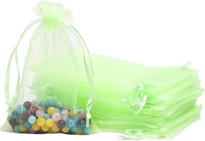 100 Stuks Lichtgroene Organza Cadeauzakjes 10x15cm - Kleine Favor Bags voor Bruiloft, Verjaardag en Feestjes met Treklint en Doorzichtig Ontwerp
