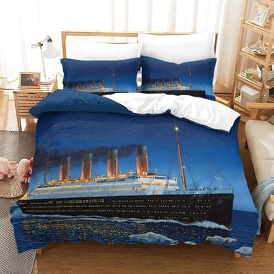 Prachtig 3D Titanic Schip Oceaan Behang Romantische Liefde Print Beddengoed Set Dekbedovertrek Dekbed Bed Jeugd Kinderen Meisjes Jongens Cadeau 150*200cm 3pcs