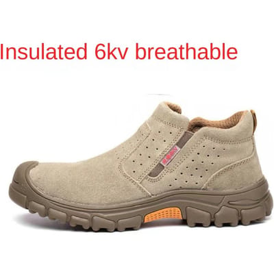Arbeidsverzekeringsschoenen 6kv Isolerende Kunststof Stalen Neus Kevlar Anti-verplettering, Anti-doorboring, Anti-verbranding en Slijtvaste Veiligheidsbeschermschoenen 46 beige