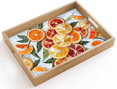 Dienblad hout 40x30 cm - Schootdienblad - Schijfjes - Fruit - Oranje - Mozaïek - Borrelplank rechthoek - Plateau dienbladen