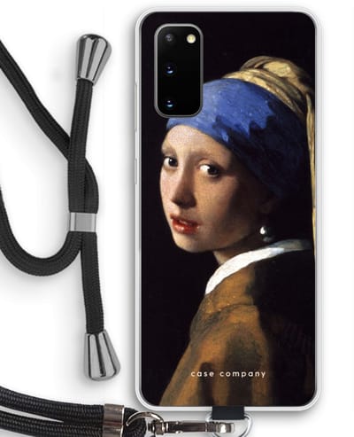 Case Company® - Hoesje met koord geschikt voor Samsung Galaxy S20 hoesje met Koord - The Pearl Earring - Telefoonhoesje met Zwart Koord - Bescherming aan alle Kanten en Over de Schermrand