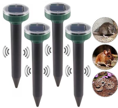 Oneay Mollenverjager op zonne-energie (4-pack) – Ultrasone slangenverjager, verjager voor bosmarmotten en goffers – Sonische pinnen tegen mollen, slangen, goffers en veldmuizen – Voor gebruik buiten in gazon, tuin en erf