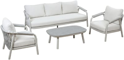 Stoel-Bank Loungeset Oria | 4-delig | Sand/Snow Sand | Bouclé