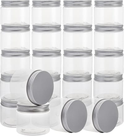24 Stuks Duidelijke Plastic Potten 250ml met Aluminium Deksel, Ideaal voor DIY Kunst en Ambachten, Opslag van Kralen, Specerijen en Noten